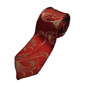 Vintage Swing Mens Necktie 50s Retro‎ Atomic Red Gold  Handmade USA Artsy